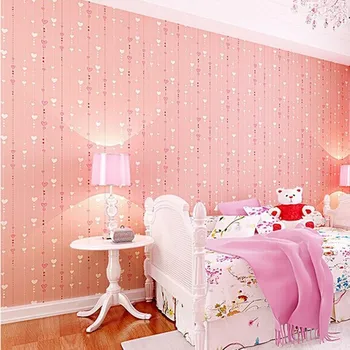 beibehang Não-tecido cor-de-rosa do amor impresso rolo de papel de parede listrado design de papel de parede para quarto de criança meninas e minimalista, a decoração home R50